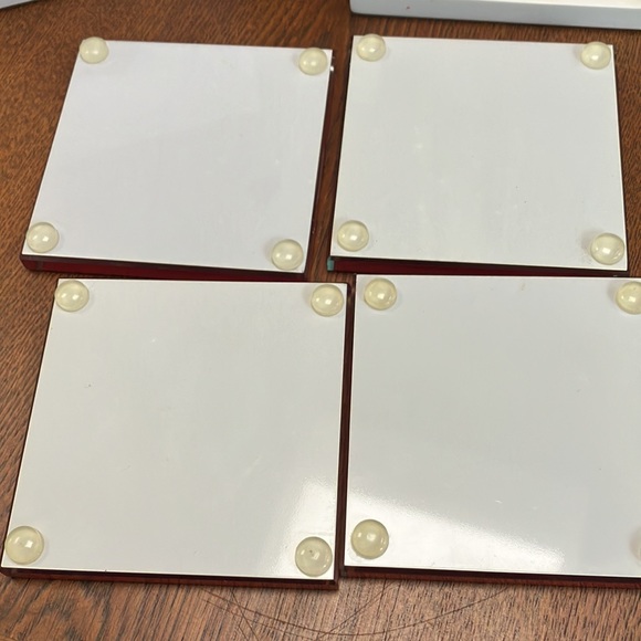 5 pc Heavy coaster set. Eat Drink Be Merry. Sits nicely in wooden collector. - Picture 3 of 7